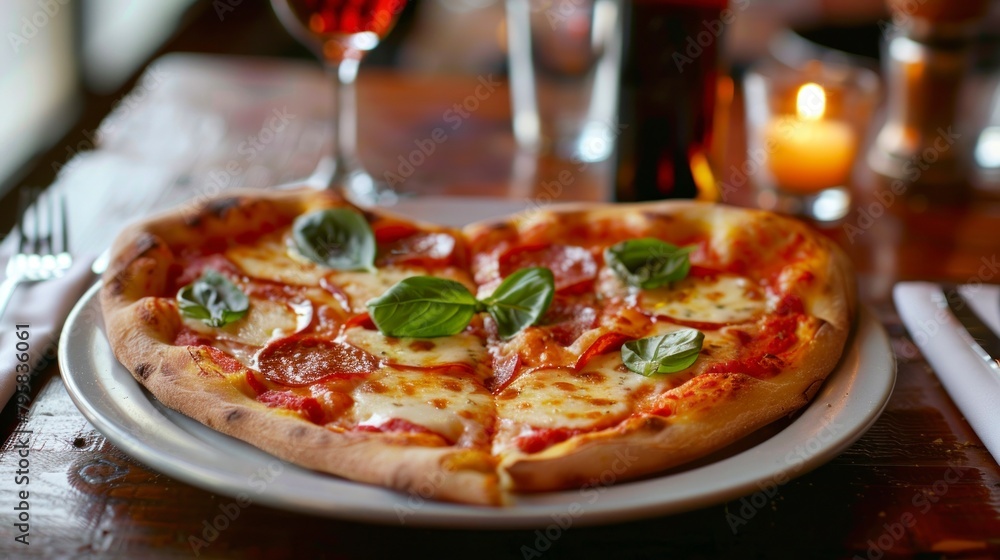 delicious heart-shaped pizza on a table in a restaurant in high resolution and quality delicious heart-shaped pizza on a table in a restaurant in high resolution and quality
