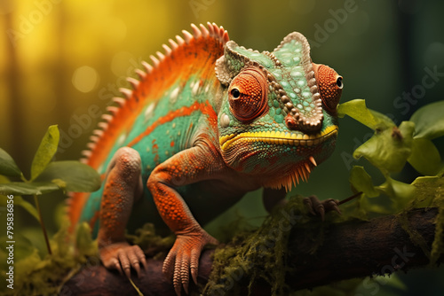 Colorful chameleon on a branch © O-Foto