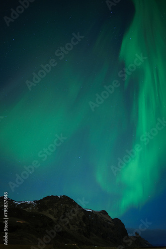 Night Sky with Colorful Aurora above Mountains in Southern Iceland