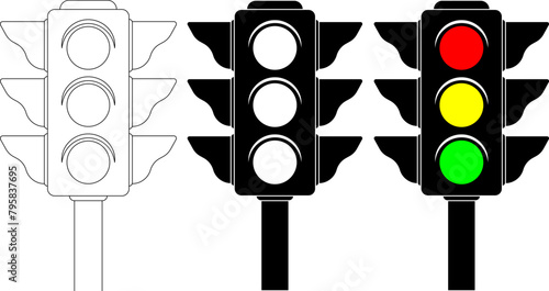 front view traffic light icon set