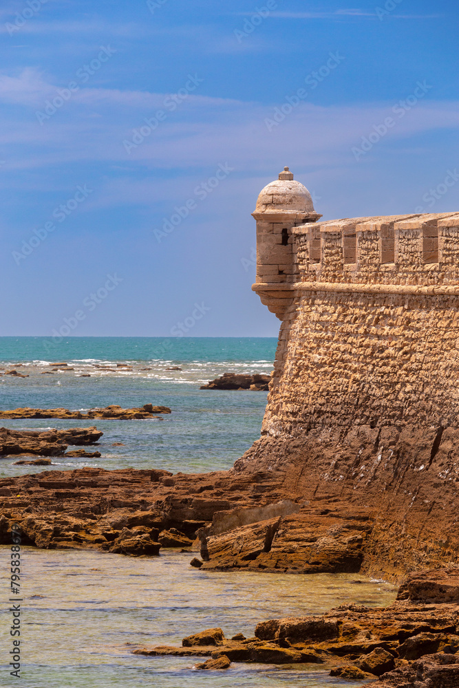 Fototapeta premium Old stone fort of San Sebastian and corner tower on a sunny day.
