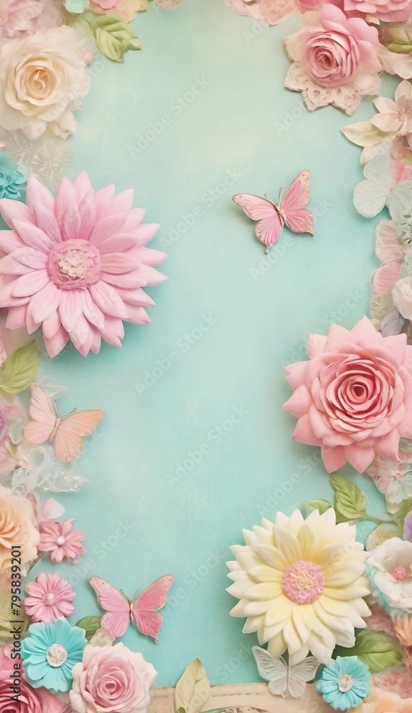 Shabby chic with flowers and butterflies 