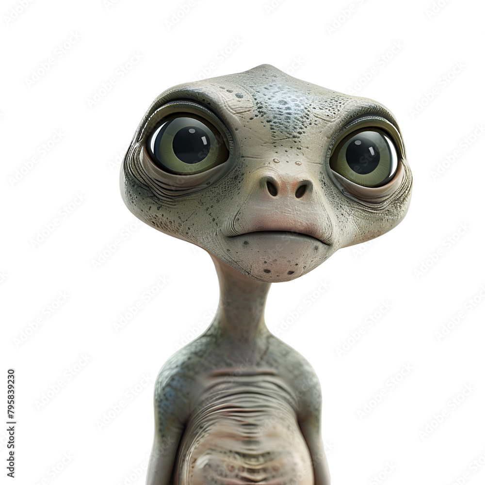 Naklejka premium Body Shot of Baby Gray Alien with Cute Face Expression, Designed, Isolated on Transparent Background, PNG