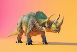 realistic 3d rendering of triceratops dinosaur on bright colorful background