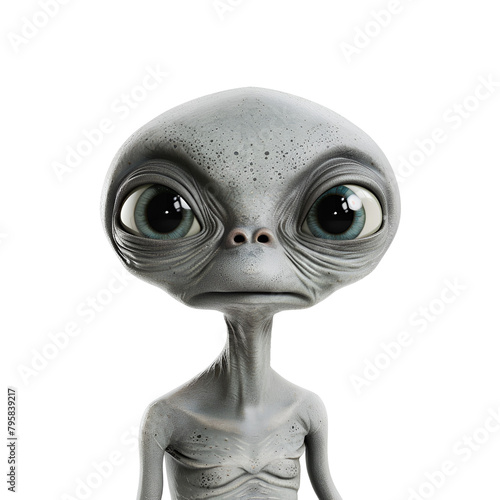 Cute Face Expression of Baby Gray Alien, Body Shot by Designer, Isolated on Transparent Background, PNG