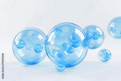 realistic blue soap bubbles floating in the air isolated on white background 3d illustration