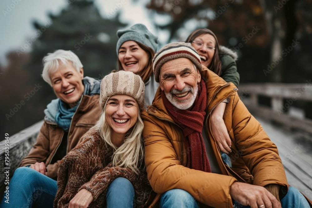 Portrait of happy senior couple with their family in the park. Portrait of happy senior couple with their family in the park.