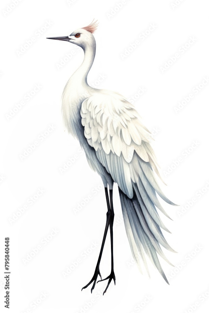 Fototapeta premium Cute watercolor illustration of a crane animal white bird
