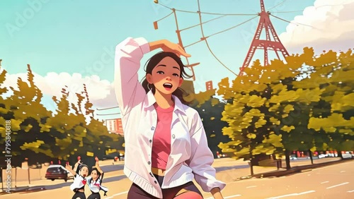 Girl dancer dancing energetic dance on the street in urban atmosphere seamless loop animation