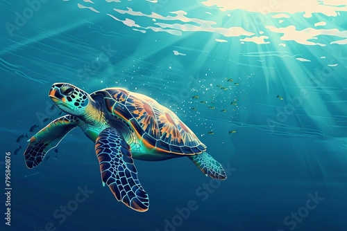 sea turtle swimming in blue ocean marine life conservation awareness concept illustration generated with ai © Lucija
