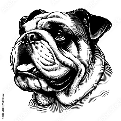 Hand drawn Bulldog portrait, vector sketch isolated on white background. 