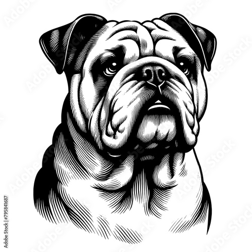Hand drawn Bulldog portrait, vector sketch isolated on white background. 