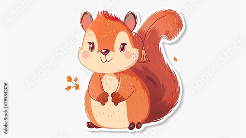 cartoon  red squirrel with tassels on ears  sticker  puffed up cheeks  white background  high quality  minimalism