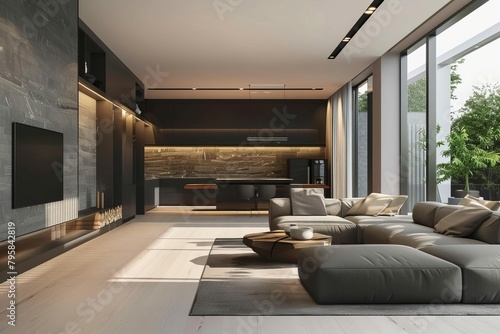 sleek modern interior design with minimalist furniture and decor 3d rendering