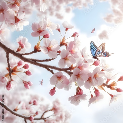 Spring Awakening of nature, fruit trees begin to bloom, blooming apple tree.  branch of a blossoming apple tree close-up, stock photo, in the style of light pink and dark indigo, minimalGenerative AI.