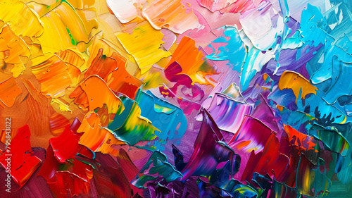 Fototapeta Naklejka Na Ścianę i Meble -  Oil painting with vibrant abstract colors on textured canvas. Background painted with oil, with brushstrokes created by hand. Oil paintings of modern art. Modern abstract art as a background.