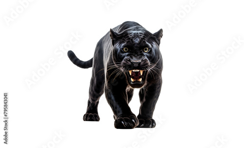 Aggressive Black Panther: Full Body View, Close Up, Ready to Attack, Isolated on Transparent Background, PNG