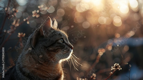 Cat Use macro photography, blurred backgrounds (bokeh), and a focus on intricate details. Use natural lighting to capture the subjects, authentic and flattering light photo