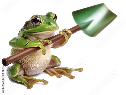 Gardener frog with shovel on white background © DinoBlue
