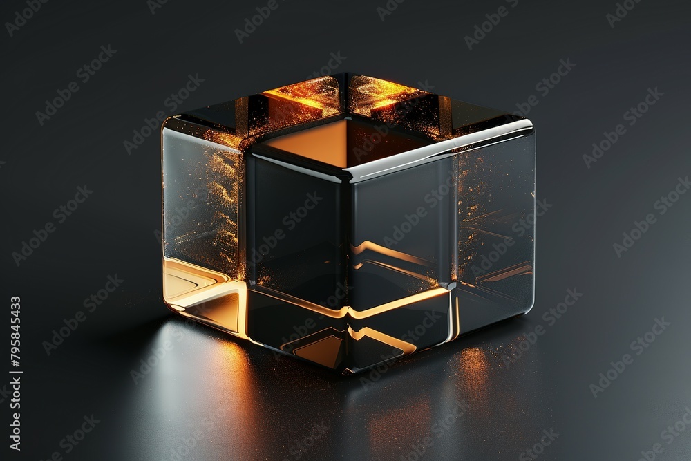 Translucent Brilliance: Abstract 3D Glass Cube on Black Translucent Brilliance: Abstract 3D Glass Cube on Black