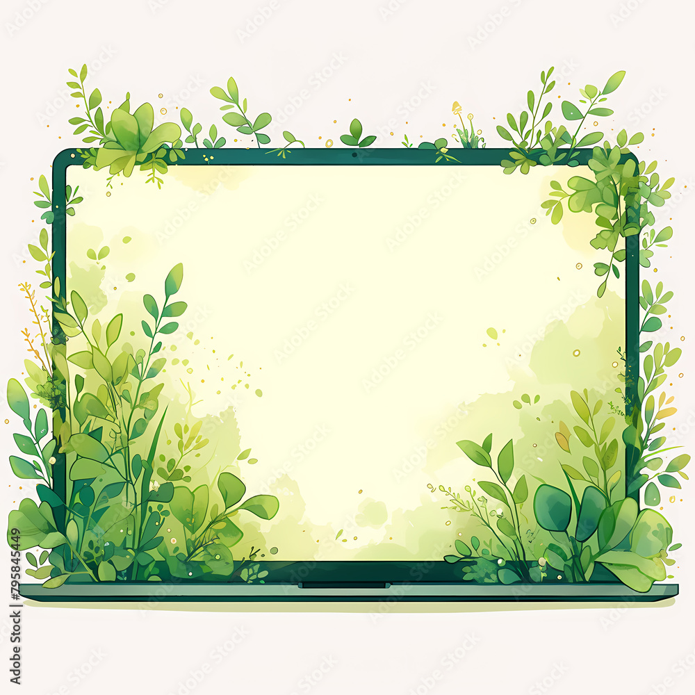 Stunning Laptop Mockup Decorated with Delicate Green Leaves and Vines - Ideal for Nature-Inspired Branding or Eco-Friendly Tech Campaigns