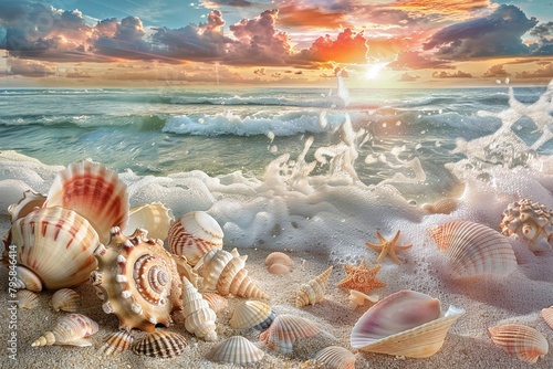 Symphony of Seashells: A Coastal Overture. Generative AI photo