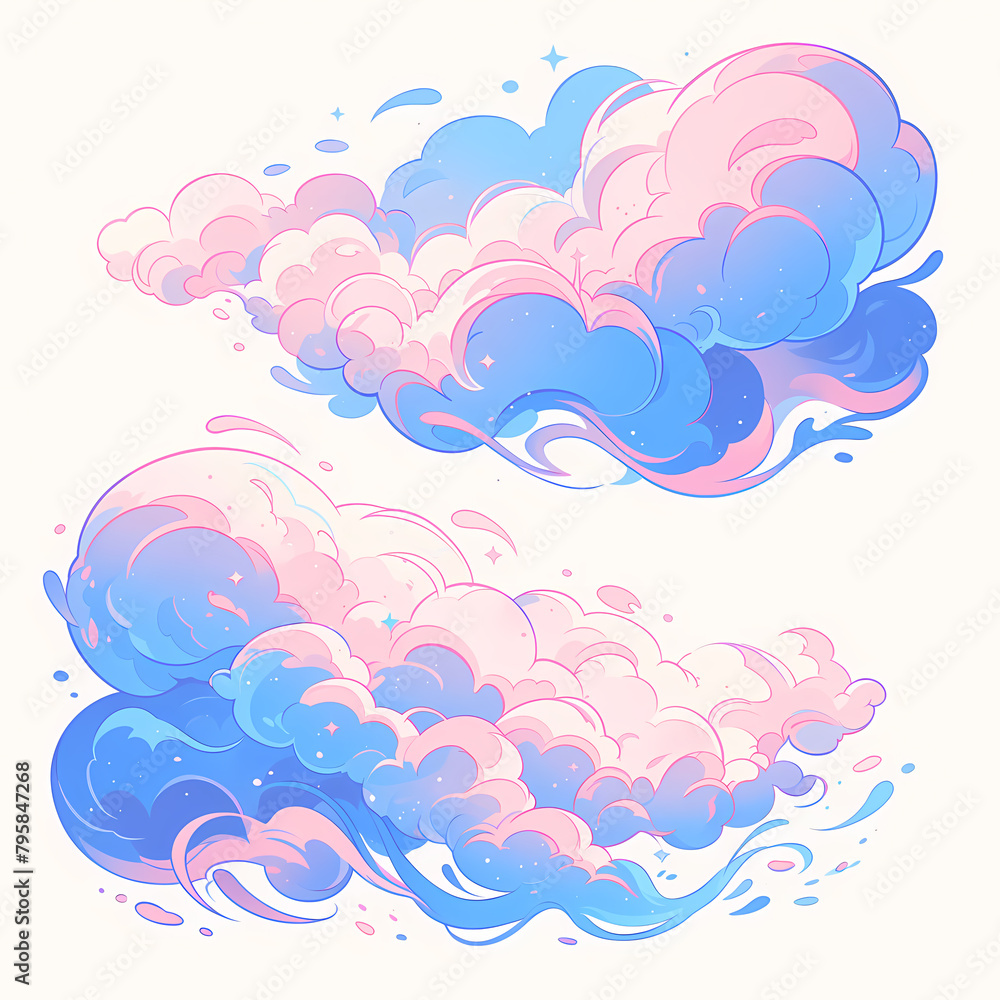 Enigmatic Clouds in Pink & Azure Hues: A Vivid Imaginary Landscape