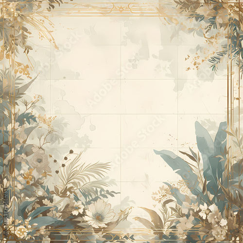 Luxurious Botanical Canvas with Empty Central Area for Creative Placement of Content