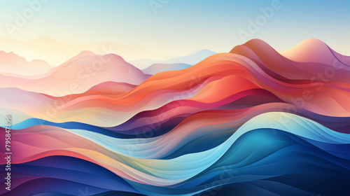 Abstract mountains consisting of slabs, gradient color. Colorful wave lines wallpaper background. Generative AI