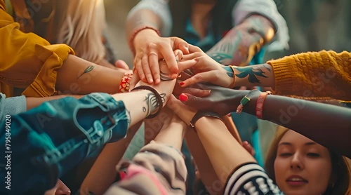 group of people with united hands photo