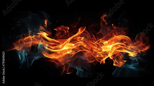Fire flames on black background Generative AIAI, Generative AI, Generative