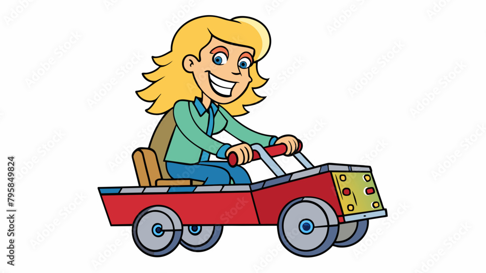 riding on the machine happy blond woman rides in cartoon vector illustration riding on the machine happy blond woman rides in cartoon vector illustration