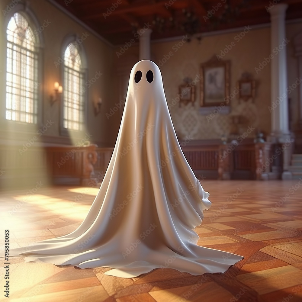 A friendly ghost with a white sheet Generative AI