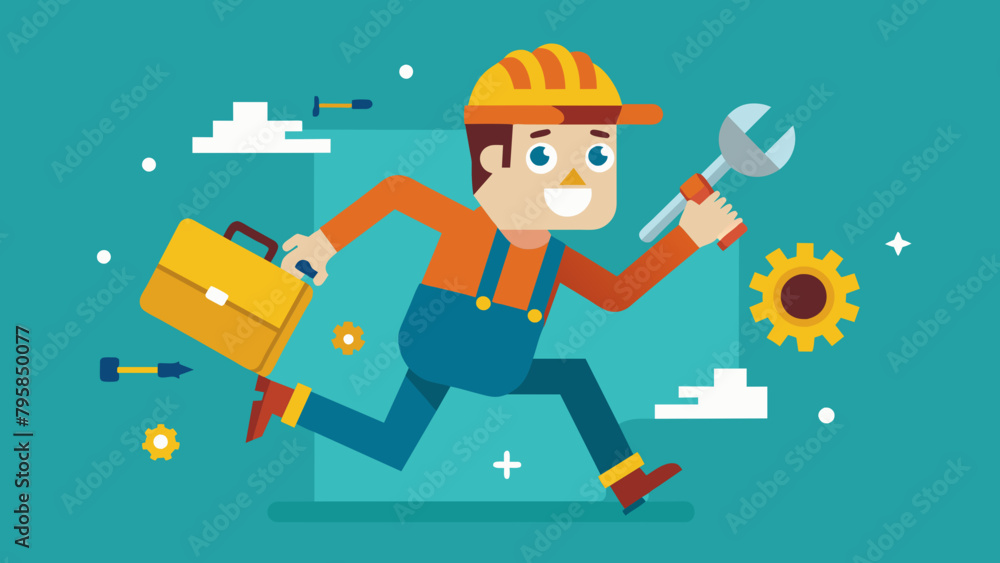 repairman with the tools is running technical ser cartoon vector illustration