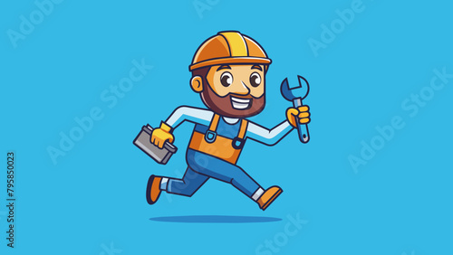 repairman with the tools is running technical ser cartoon vector illustration