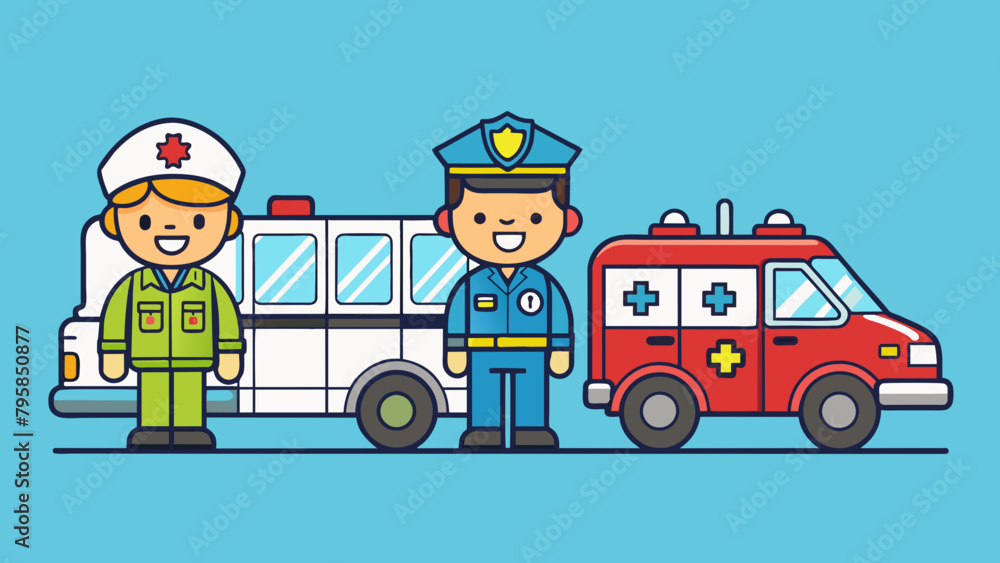  police fire and ambulance emergency services cartoon vector illustration