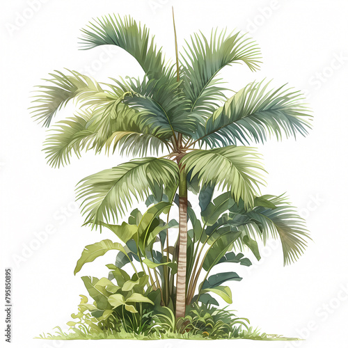 Vintage-Style Watercolor Rendition of a Gorgeous Palm Tree for Artistic Design