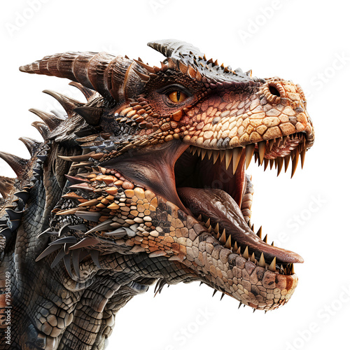 Half body view of an agressive dragon  close up  Isolated on Transparent Background  PNG