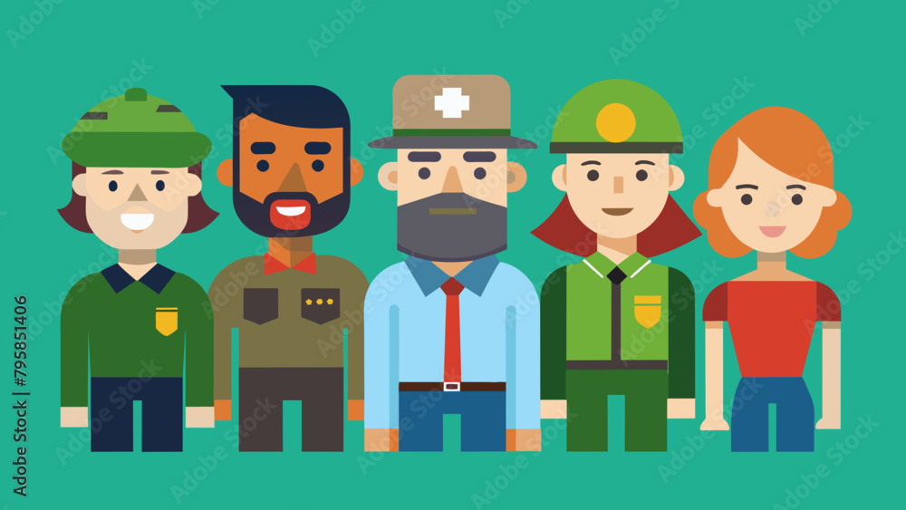  people of different professions military journal cartoon vector illustration