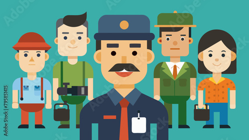  people of different professions military journal cartoon vector illustration