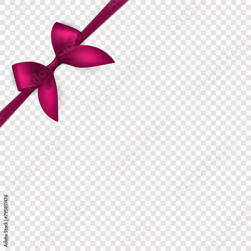 Vector Realistic Silk Pink Gift Ribbon, Satin Bow for Greeting Card, Gift, Isolated. Bow Design Template, Concept for Birthday, Christmas Presents, Gifts, Invitation, Box