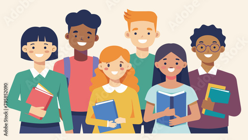 people and gadgets group of students cartoon vector illustration photo