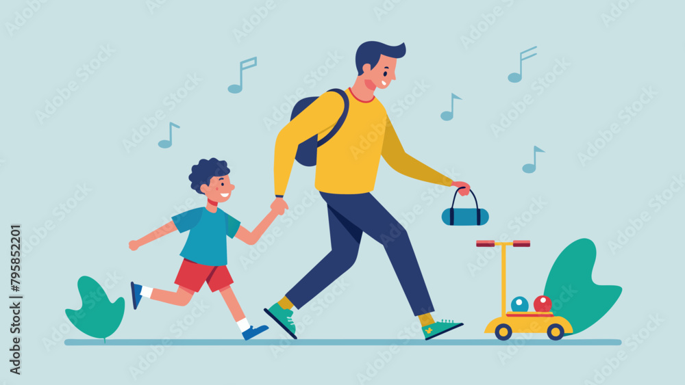 paternity father and son walk roll-on roller cartoon vector illustration paternity father and son walk roll-on roller cartoon vector illustration