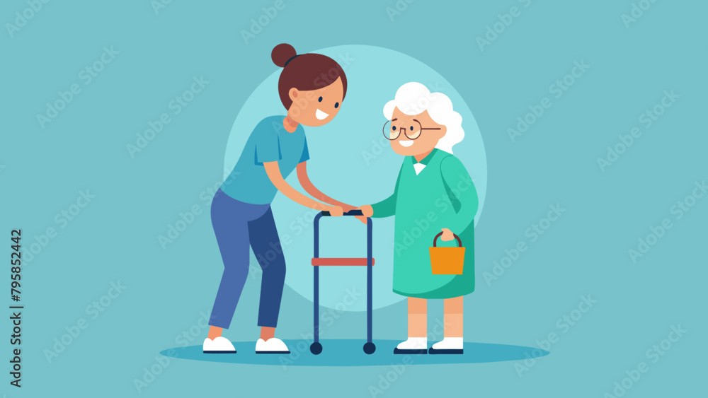nurse helps her grandmother to go to the walker cartoon vector illustration nurse helps her grandmother to go to the walker cartoon vector illustration