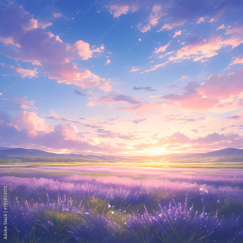 Vibrant Lavender Fields as Sunlight Pierces Through the Clouds - Perfect for Lifestyle and Nature Content