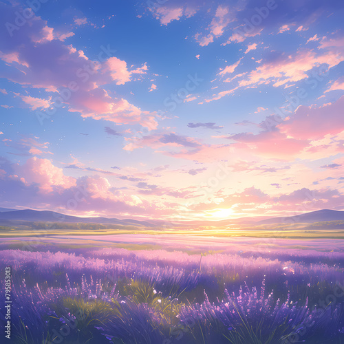 Vibrant Lavender Fields as Sunlight Pierces Through the Clouds - Perfect for Lifestyle and Nature Content