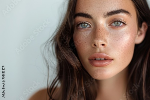 Portrait of a woman with a fresh, natural makeup look, beauty and skincare