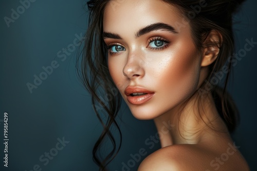 Portrait of a woman with flawless makeup and glowing skin  beauty and glamour