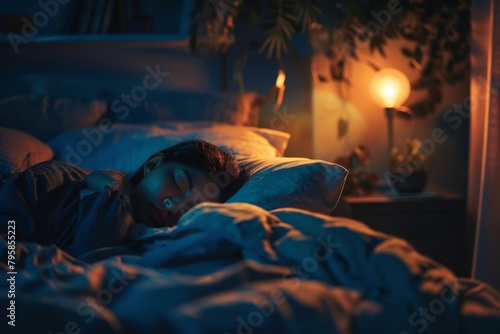Sleepless person lying in bed