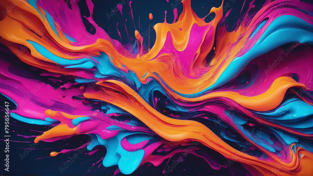 Abstract compositions featuring luminous liquid in electrifying shades like neon lime, electric blue, hot pink, and fluorescent orange, set against a backdrop of pulsating energy ULTRA HD 8K